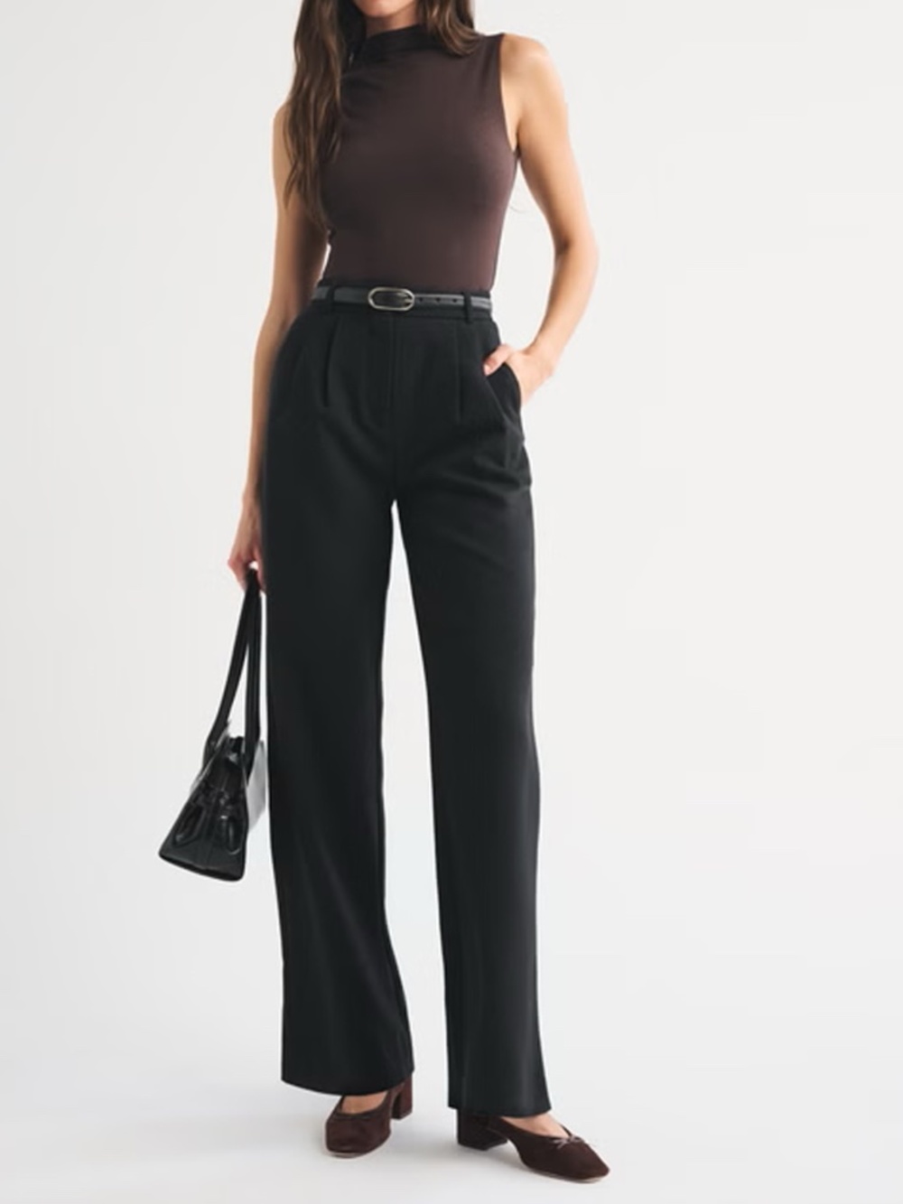 Abercrombie Sloane Tailored Wide Leg Pant Black Size 27/4R EUC Trouser